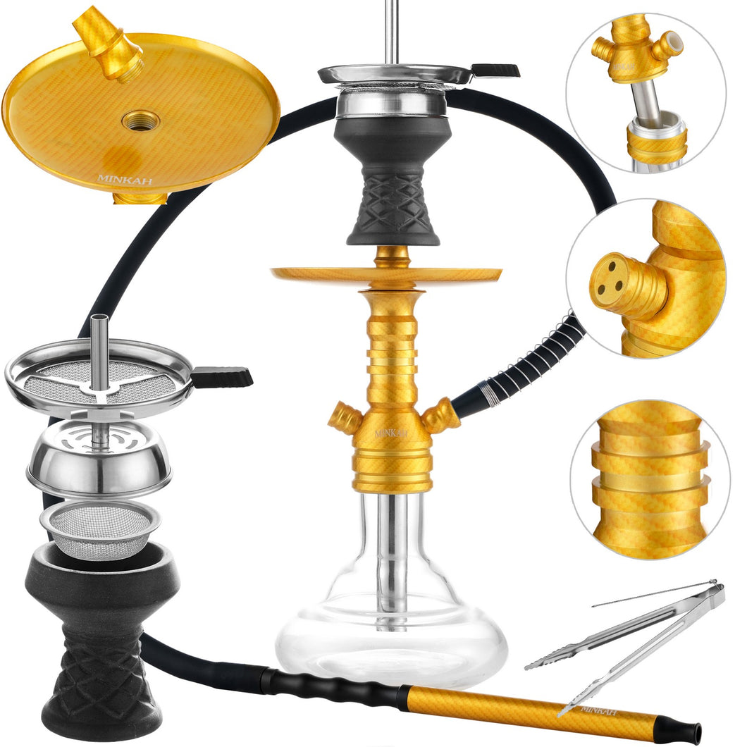 Hookah Set Carbon Fiber Printed Pattern with Accessories Silicone Hose Bowl Tongs Mouth Tips, Small Aluminum Hooka Shisha Complete Set